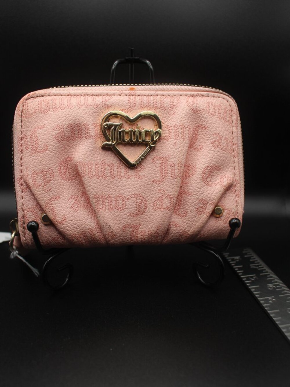 Juicy Couture Pink Monogram Heart Logo Zip Around Wristlet 0086